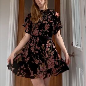 Floral Black and Pink Velvet Dress